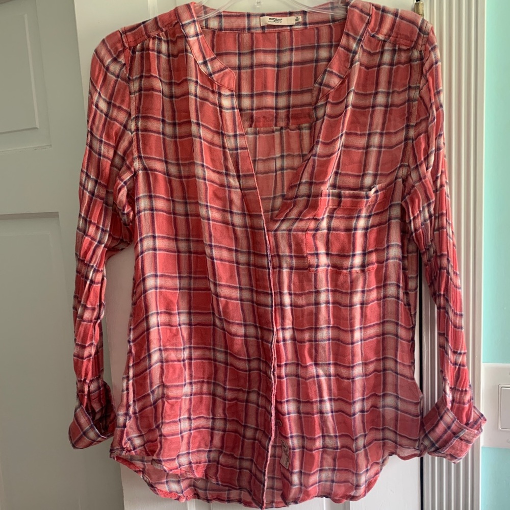 Sheer Pink Plaid Shirt